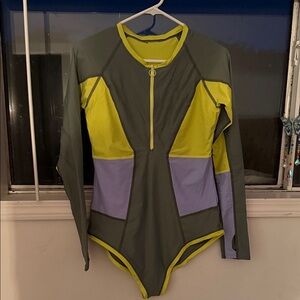 One Piece SPF 50 Swimsuit - Green, Yellow, and Purple